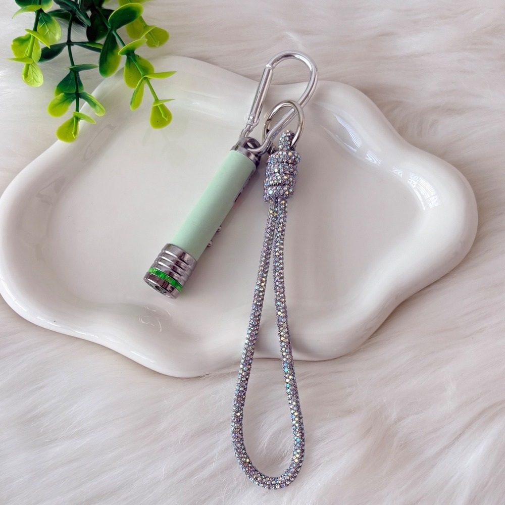 LED Flashlight Keychain with Red Laser Pointer and Glitter Wrist Strap